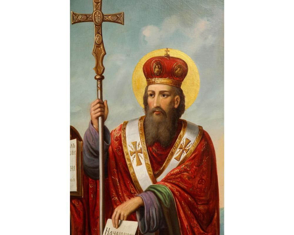 (Slavic School, 19. Jahrhundert) Ein großes Ölgemälde „Saints Cyril und Methodius“ im Angebot 3