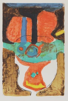 Portrait moderne, lithographie Art Brut de Slavko Kopac