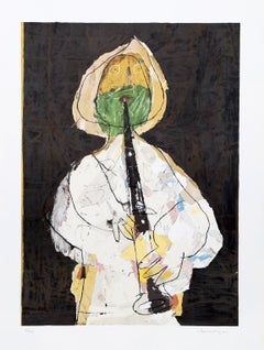 Shepherd with Green Beard, Art Brut Lithograph by Slavko Kopac