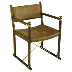 Sled-Base Campaign Arm Chair Of Brass & Walnut