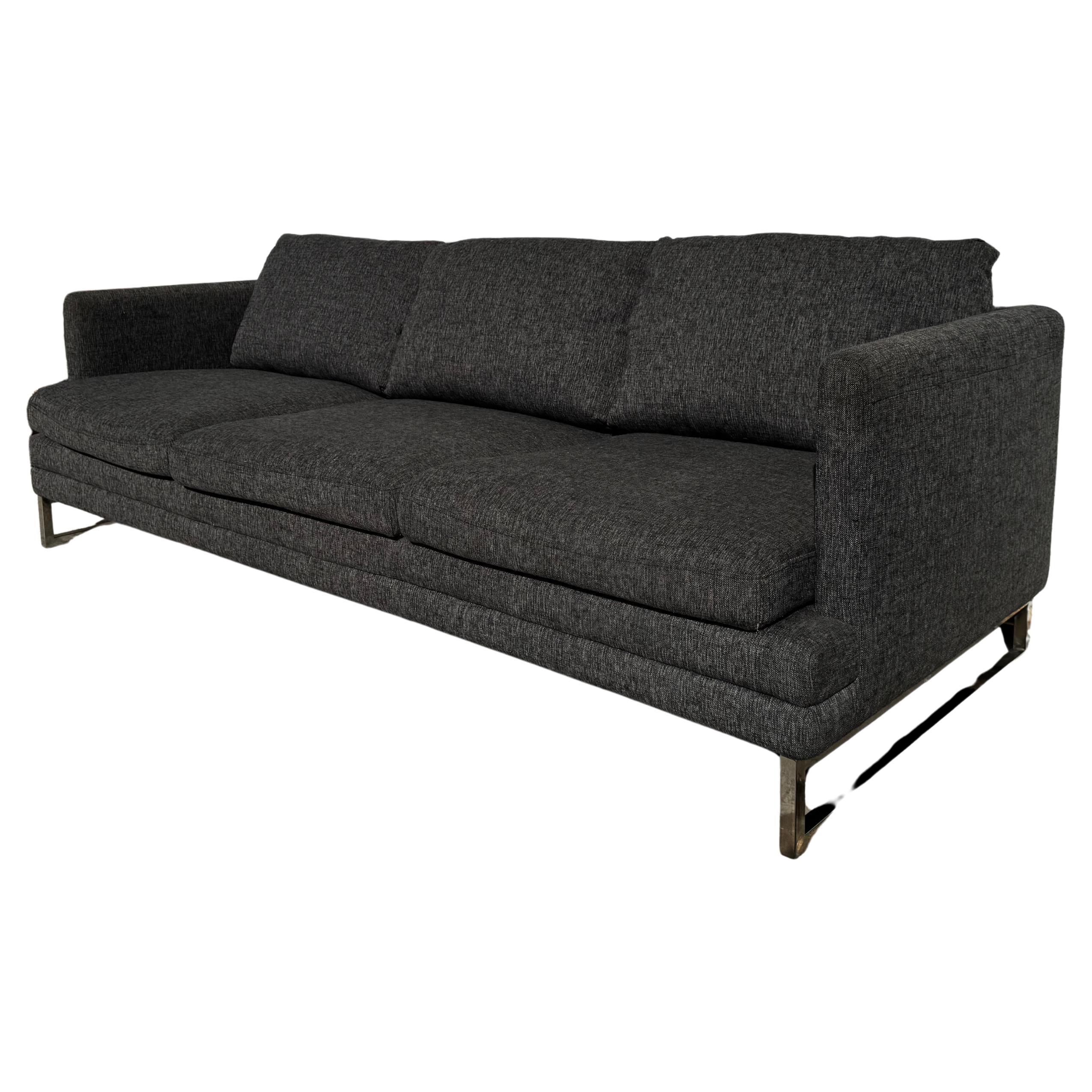 Sled Base Grey Dunbar Style Goose Feather 3 Seat Sofa For Sale