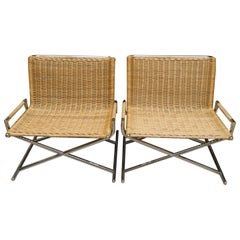 Sled Chair in Polished Chrome and Rattan by Ward Bennett