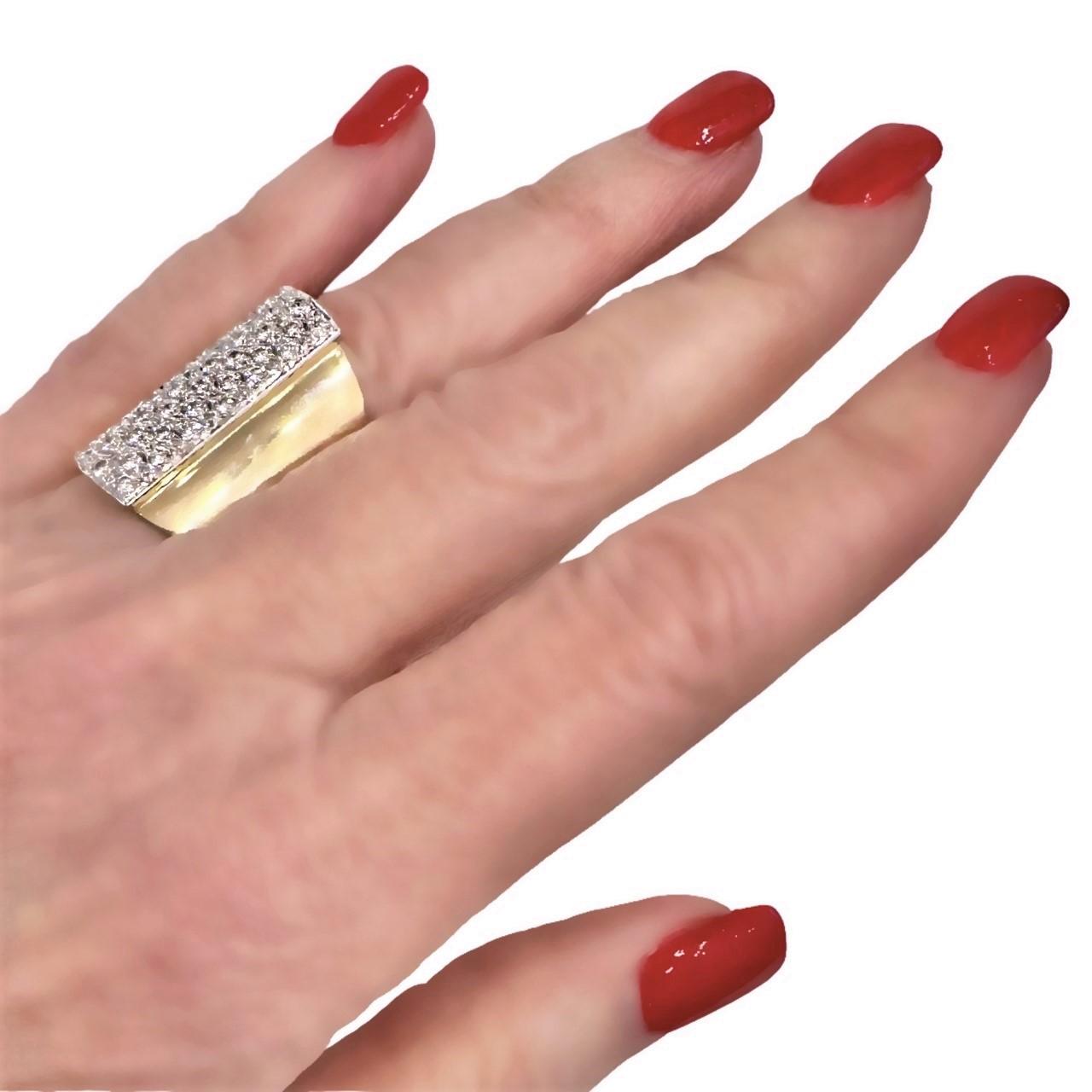 Sleek Modern Gold Band with Diamond Pave' Set Center 7