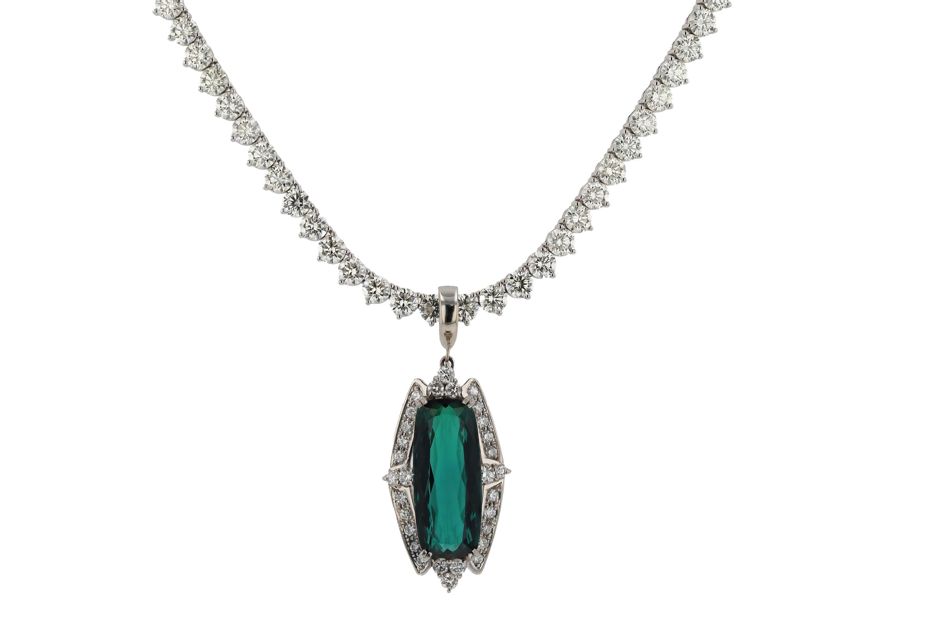 Sleek 10 Carat Tourmaline and Diamond Enhancer Necklace For Sale 1