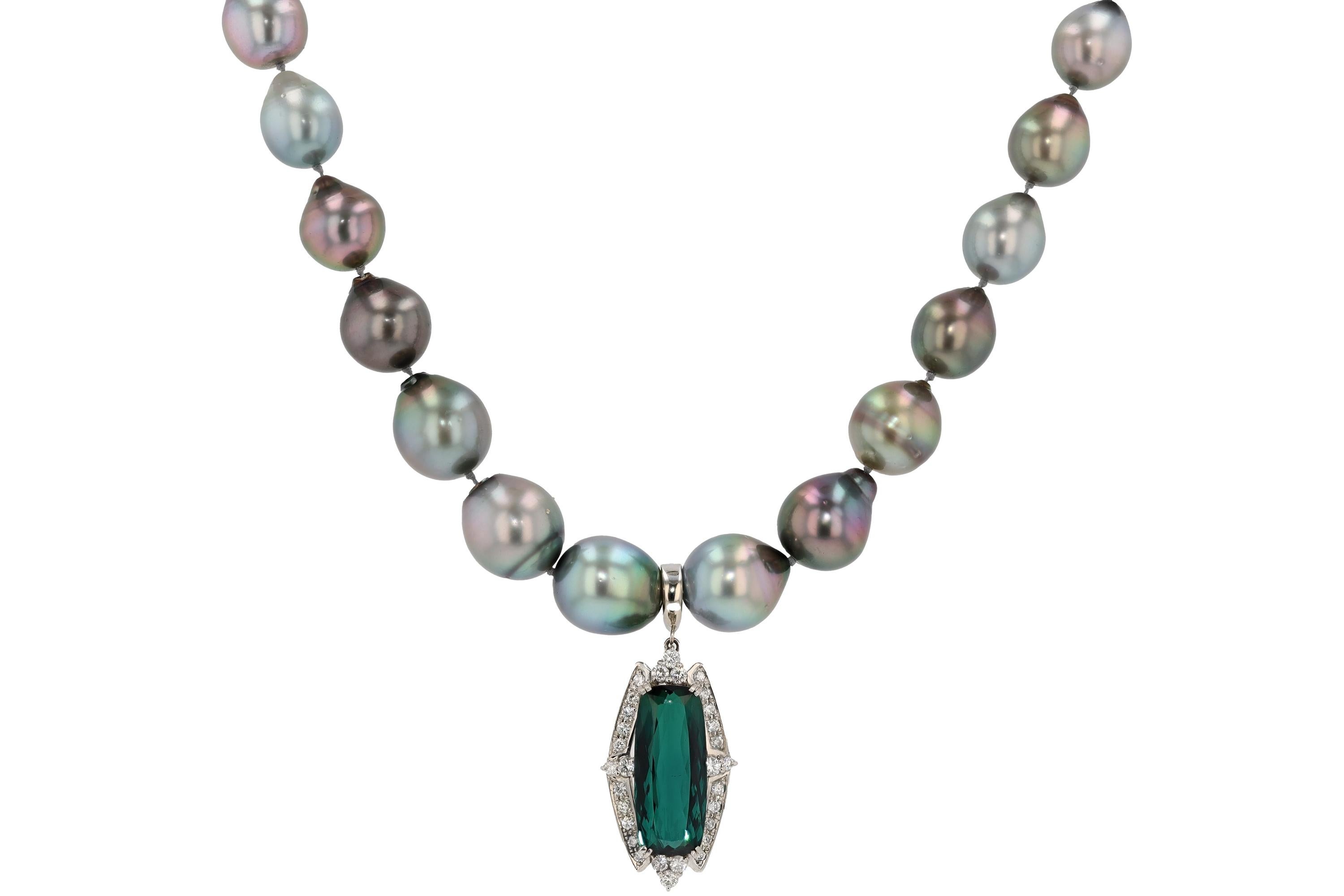 Sleek 10 Carat Tourmaline and Diamond Enhancer Necklace For Sale 2