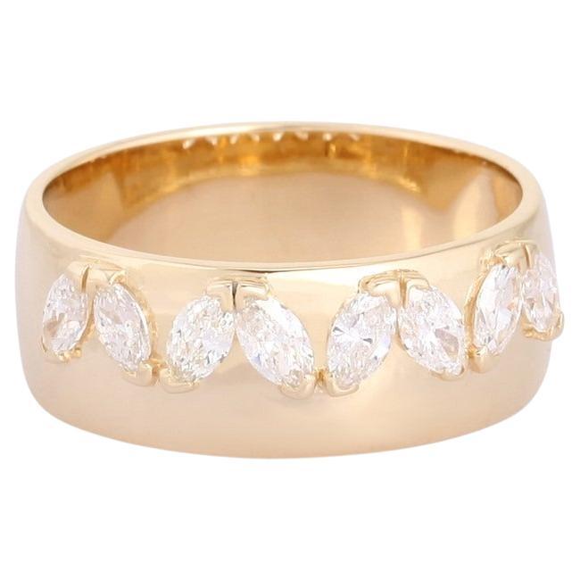 Sleek 14K Yellow Gold Marquise Diamond Ring