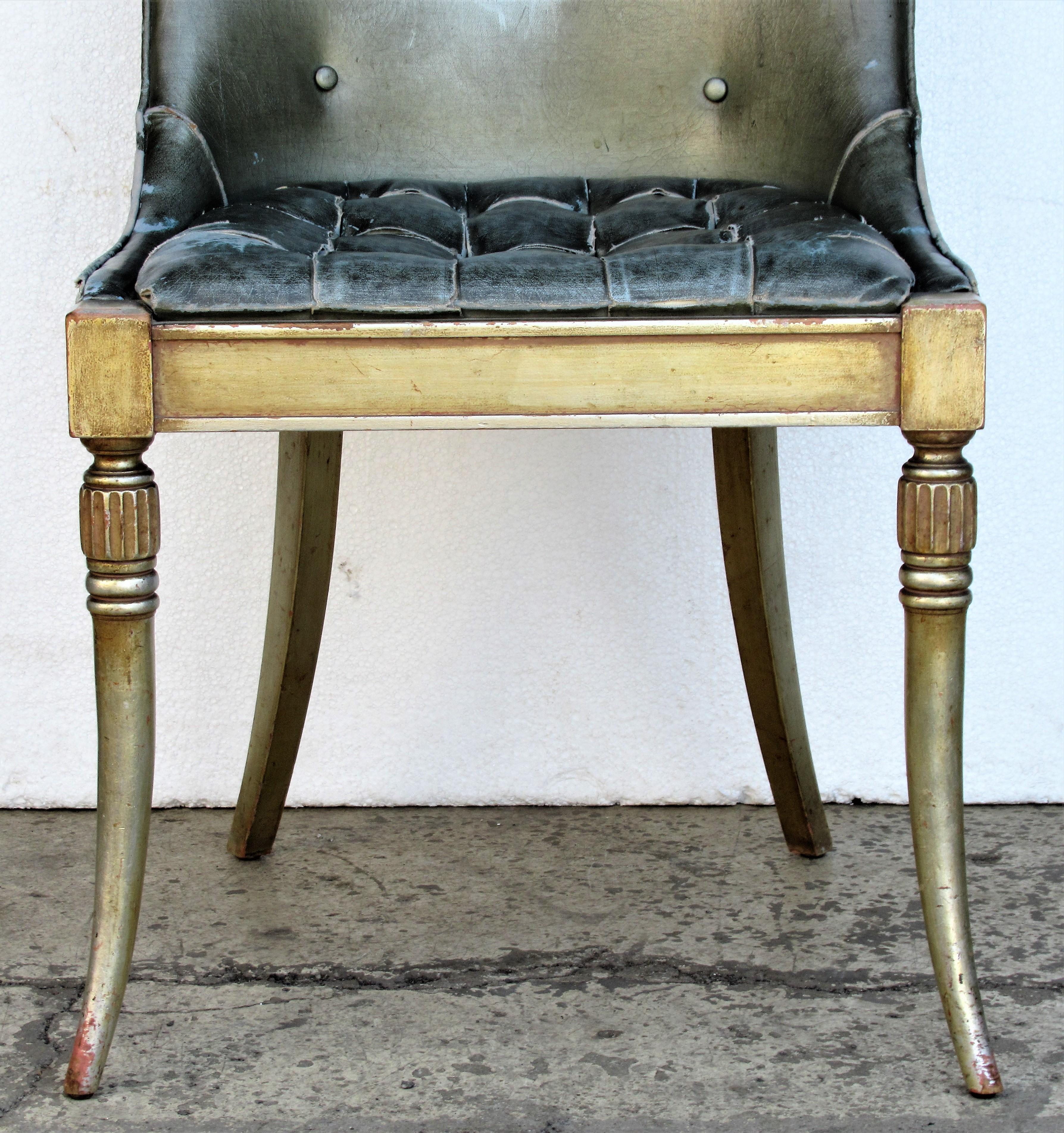 Hollywood Regency Sleek 1940s Regency Silver Leaf Chair