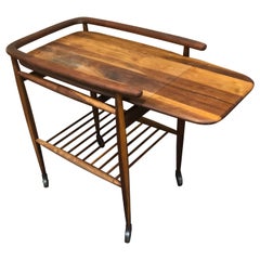 Sleek 1950s Danish Modern Teak Bar Cart with Shelf