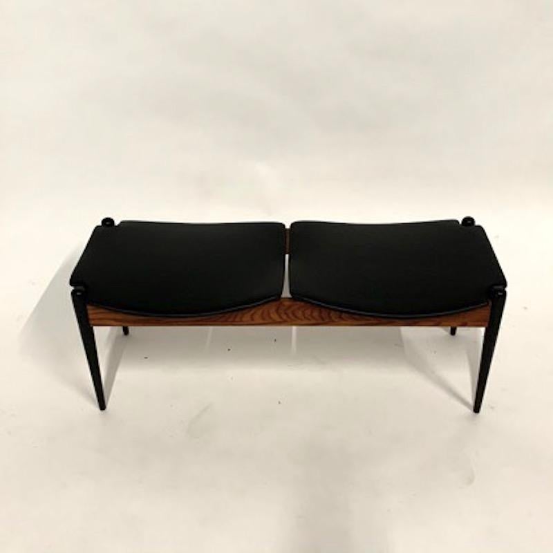 Oak Sleek 1960s 2-Seat John Stuart Upholstered Bench in Naugahyde with Ebonized Legs