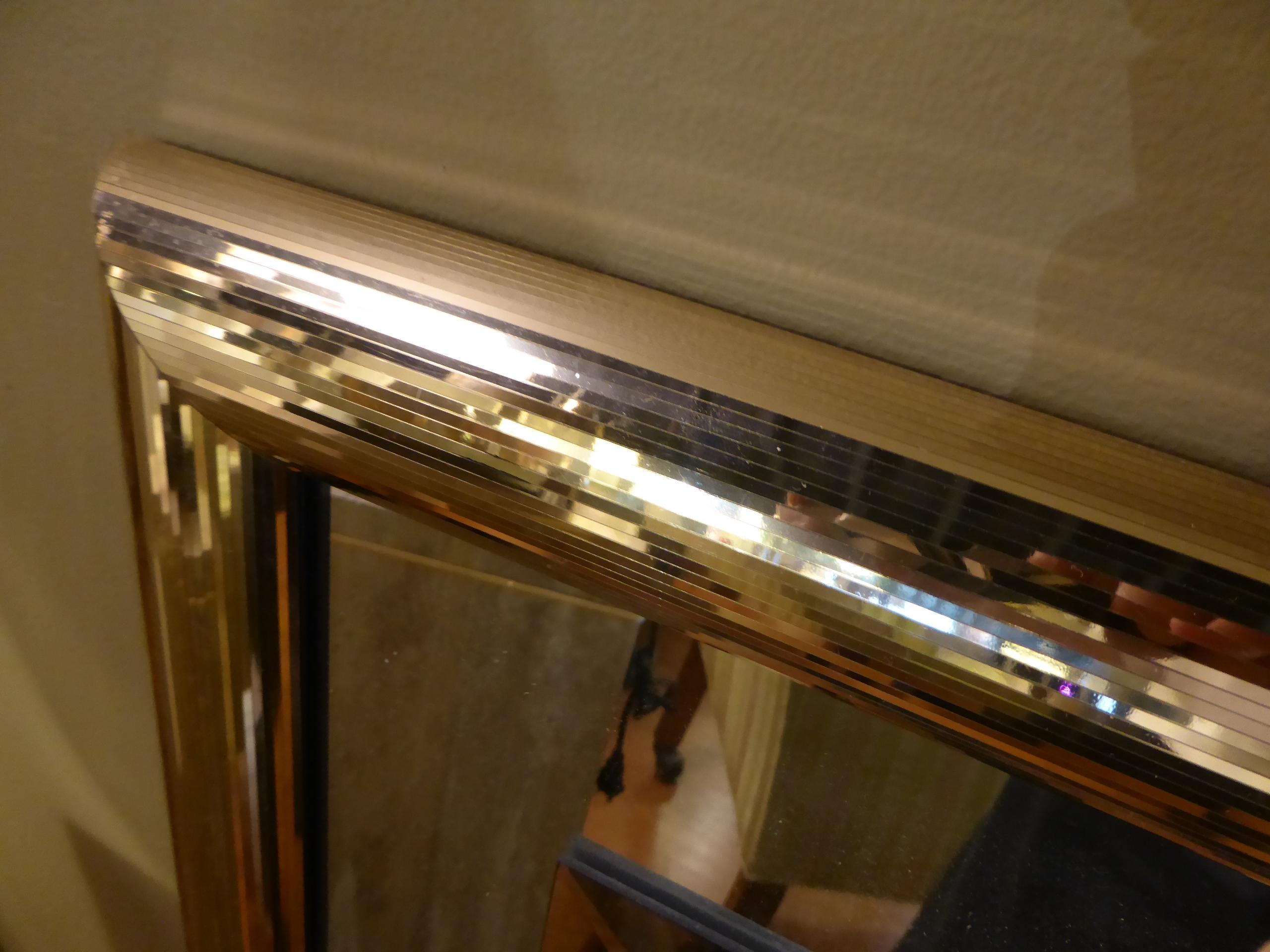 Sleek 1970s Faceted Brass Mirror with Centre Bronze Mirror 5