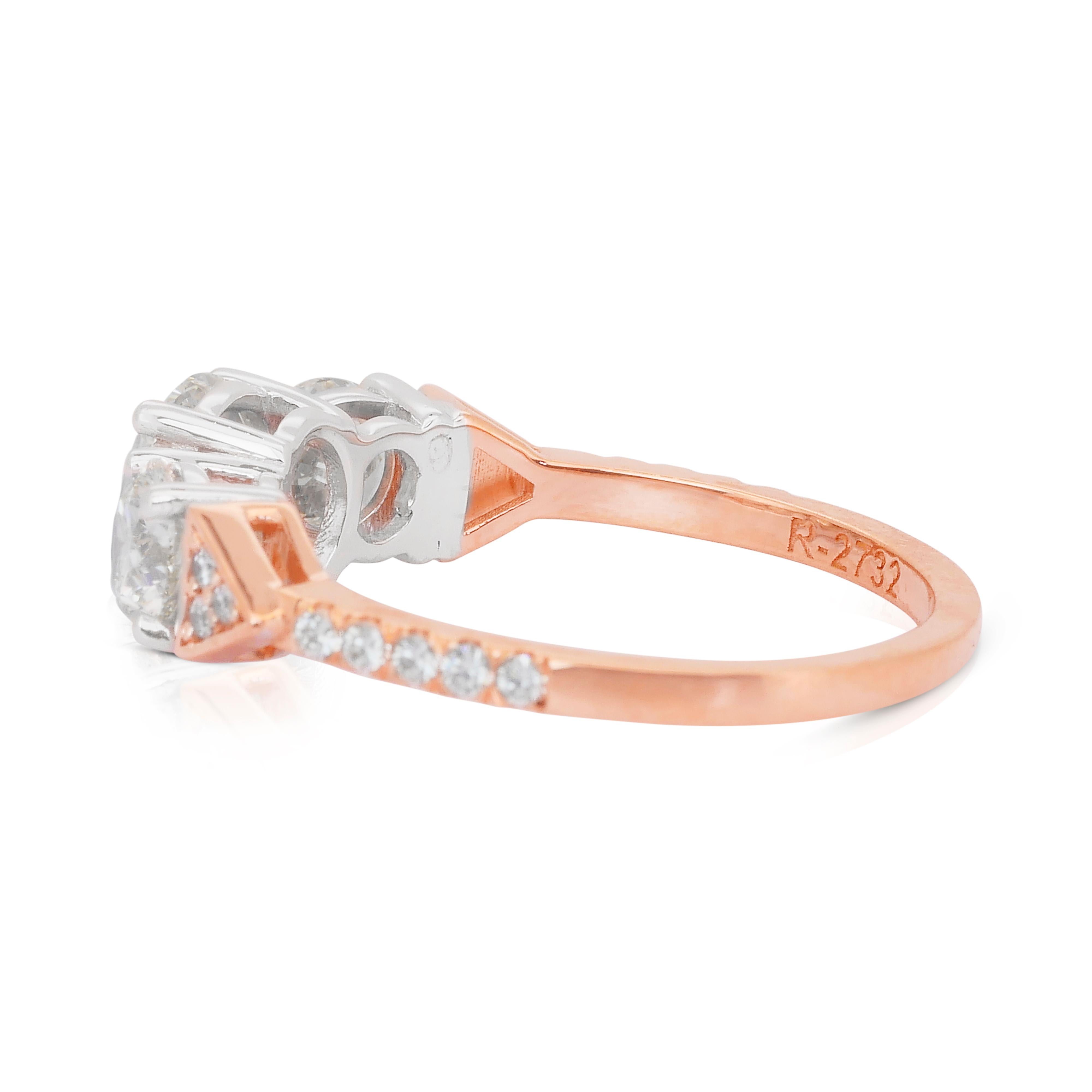 Donna Elegante anello a tre pietre con 2,19 carati di diamanti in oro rosa e bianco 18 carati - certificato IGI in vendita