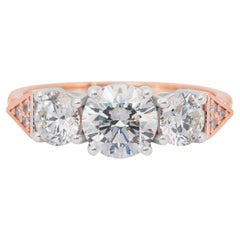 Bague 3 pierres en or rose et blanc 18k avec 2,19 ct de diamants - certifié IGI