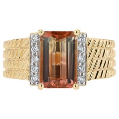 Sleek 3 Carat Bicolor Tourmaline and Diamond 18k Gold Engagement Ring