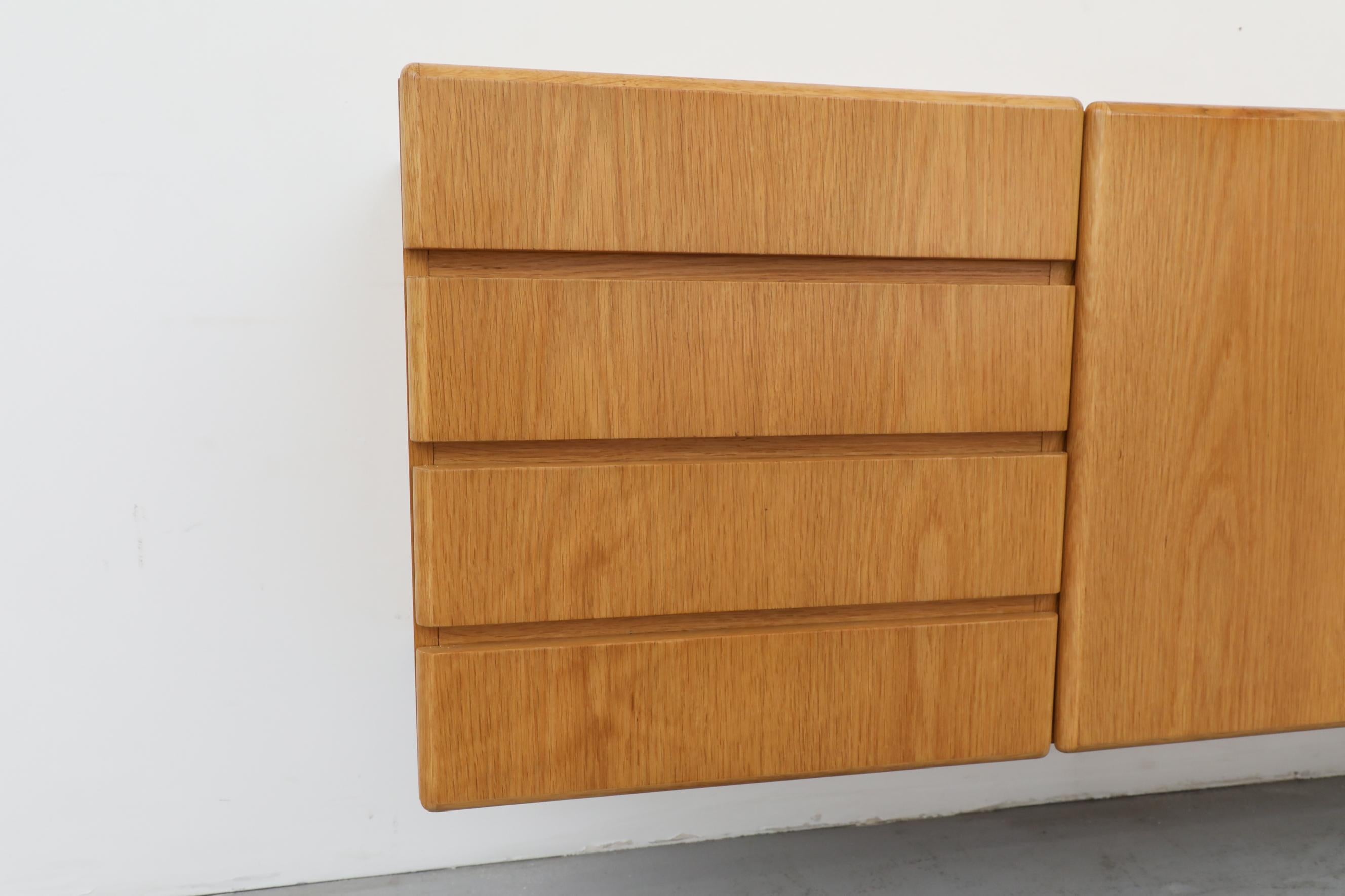 Sleek 70's Floating Wall Mount Oak Credenza 8