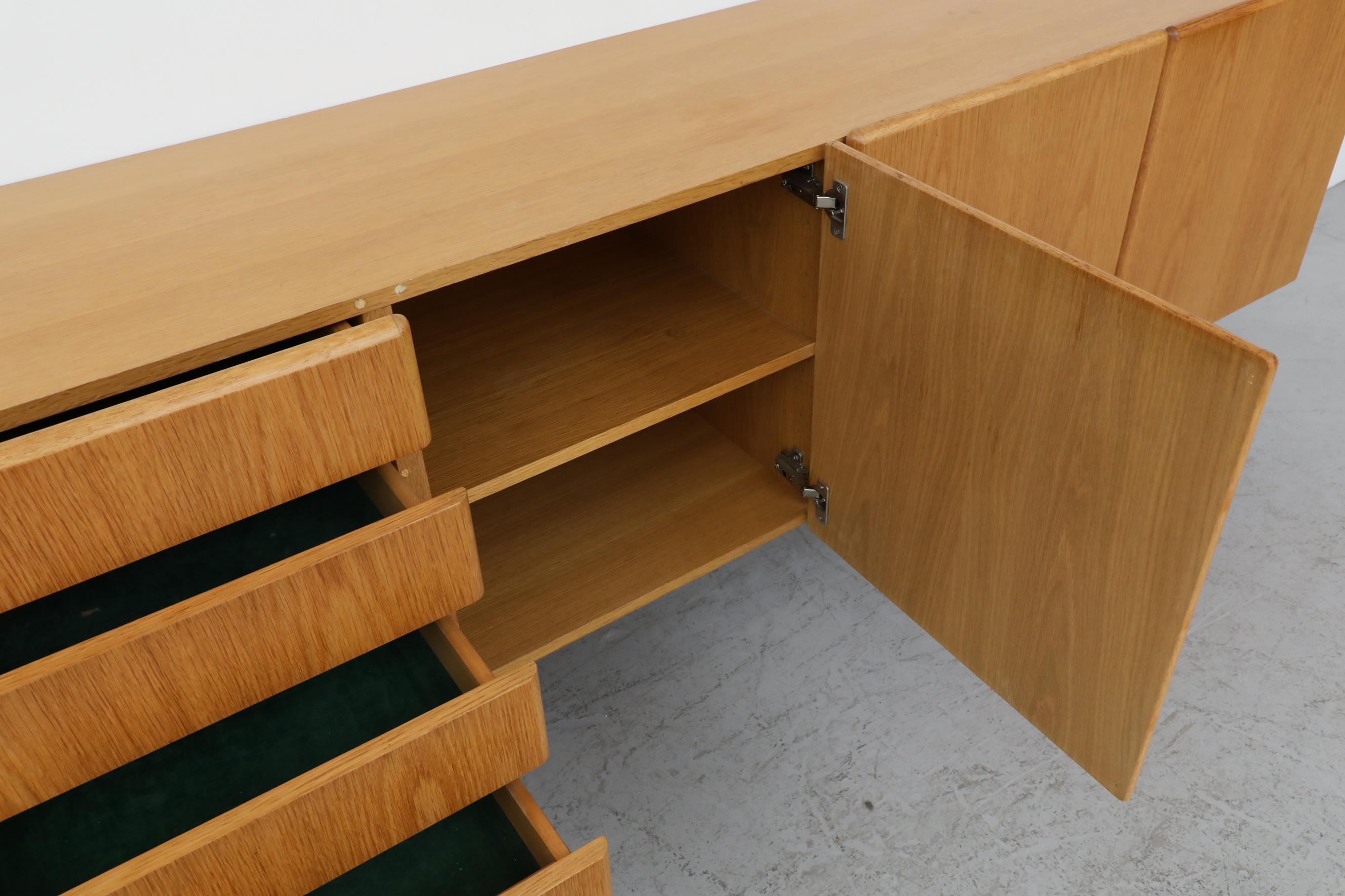 Sleek 70's Floating Wall Mount Oak Credenza 11