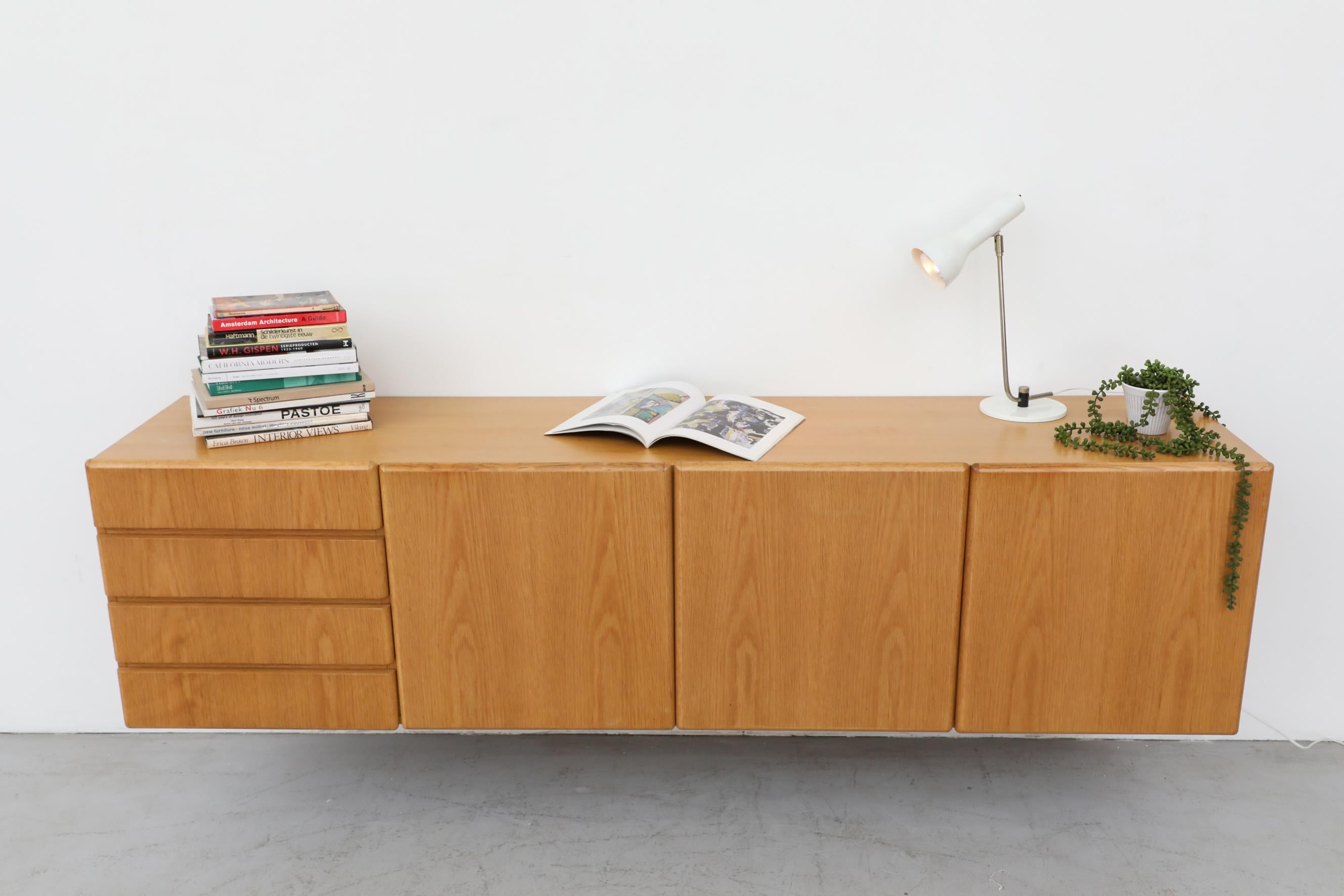Mid-Century Modern Sleek 70's Floating Wall Mount Oak Credenza