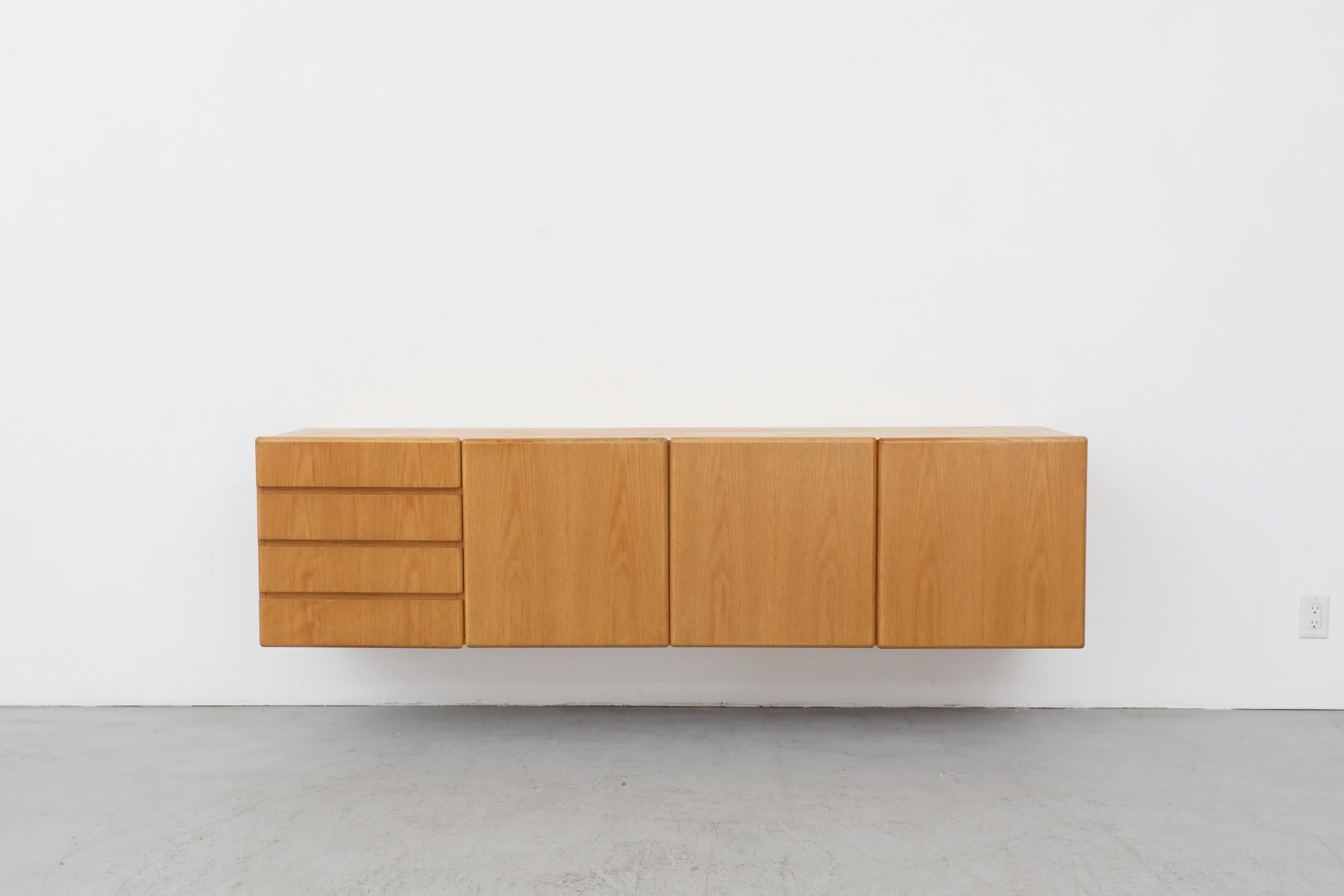 Dutch Sleek 70's Floating Wall Mount Oak Credenza
