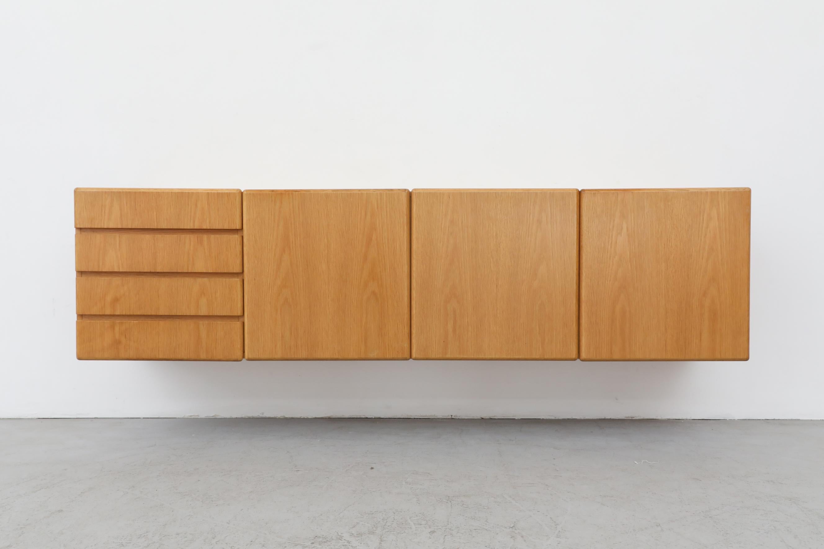 Late 20th Century Sleek 70's Floating Wall Mount Oak Credenza
