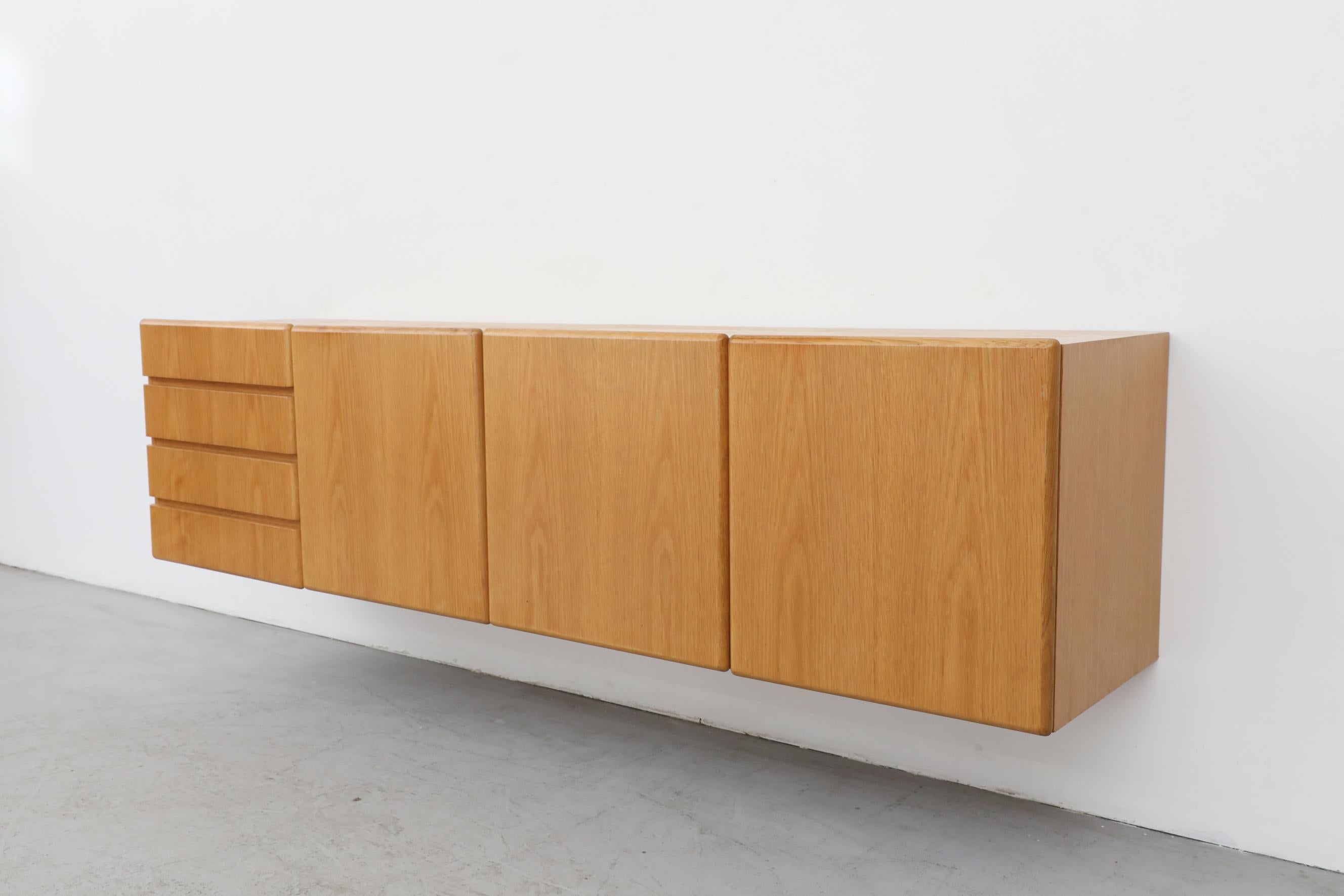 Sleek 70's Floating Wall Mount Oak Credenza 1