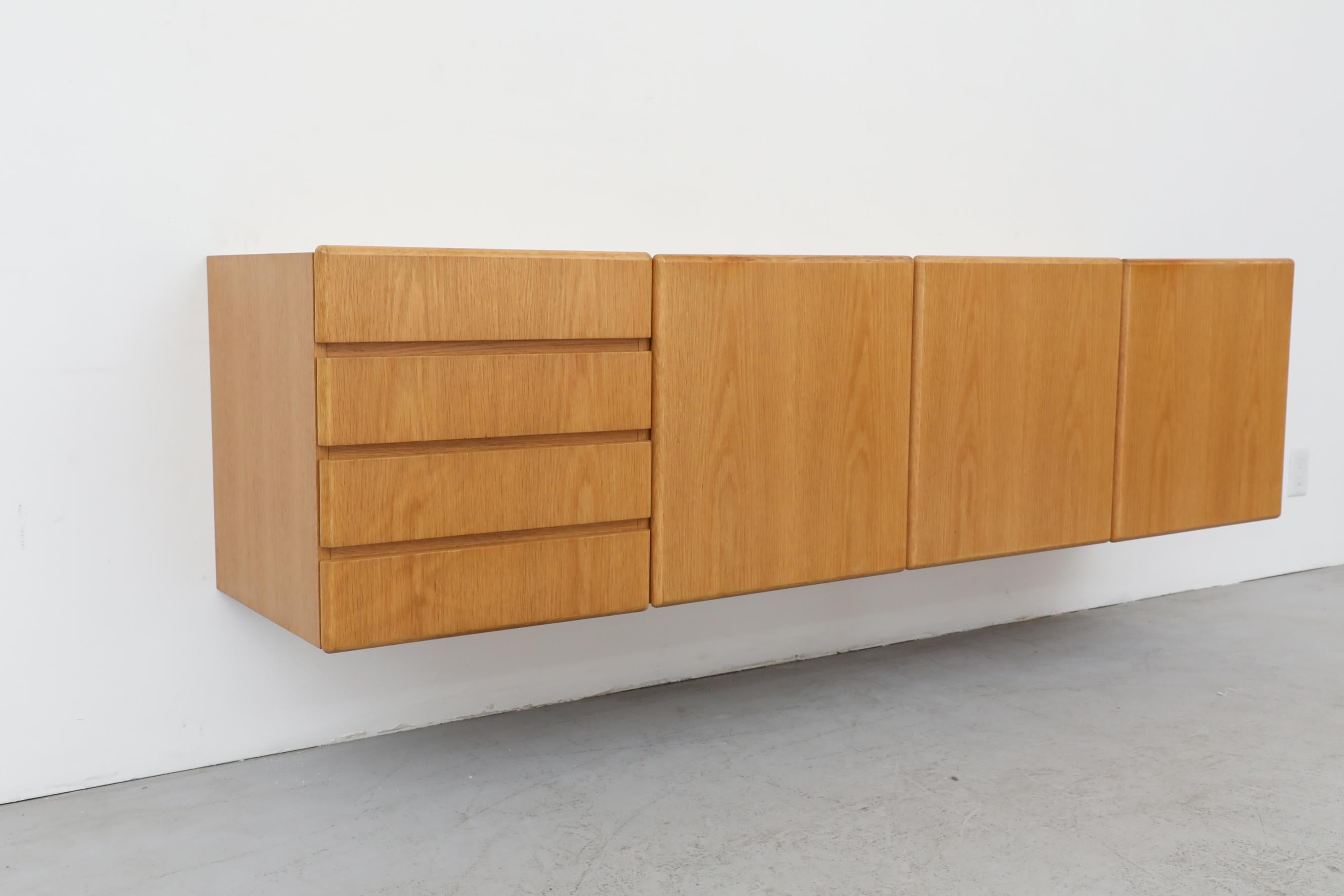 Sleek 70's Floating Wall Mount Oak Credenza 2