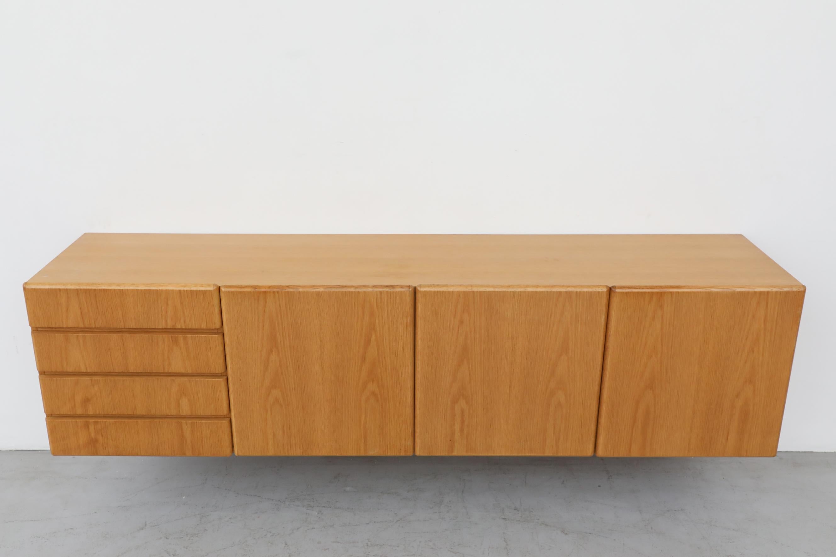 Sleek 70's Floating Wall Mount Oak Credenza 3