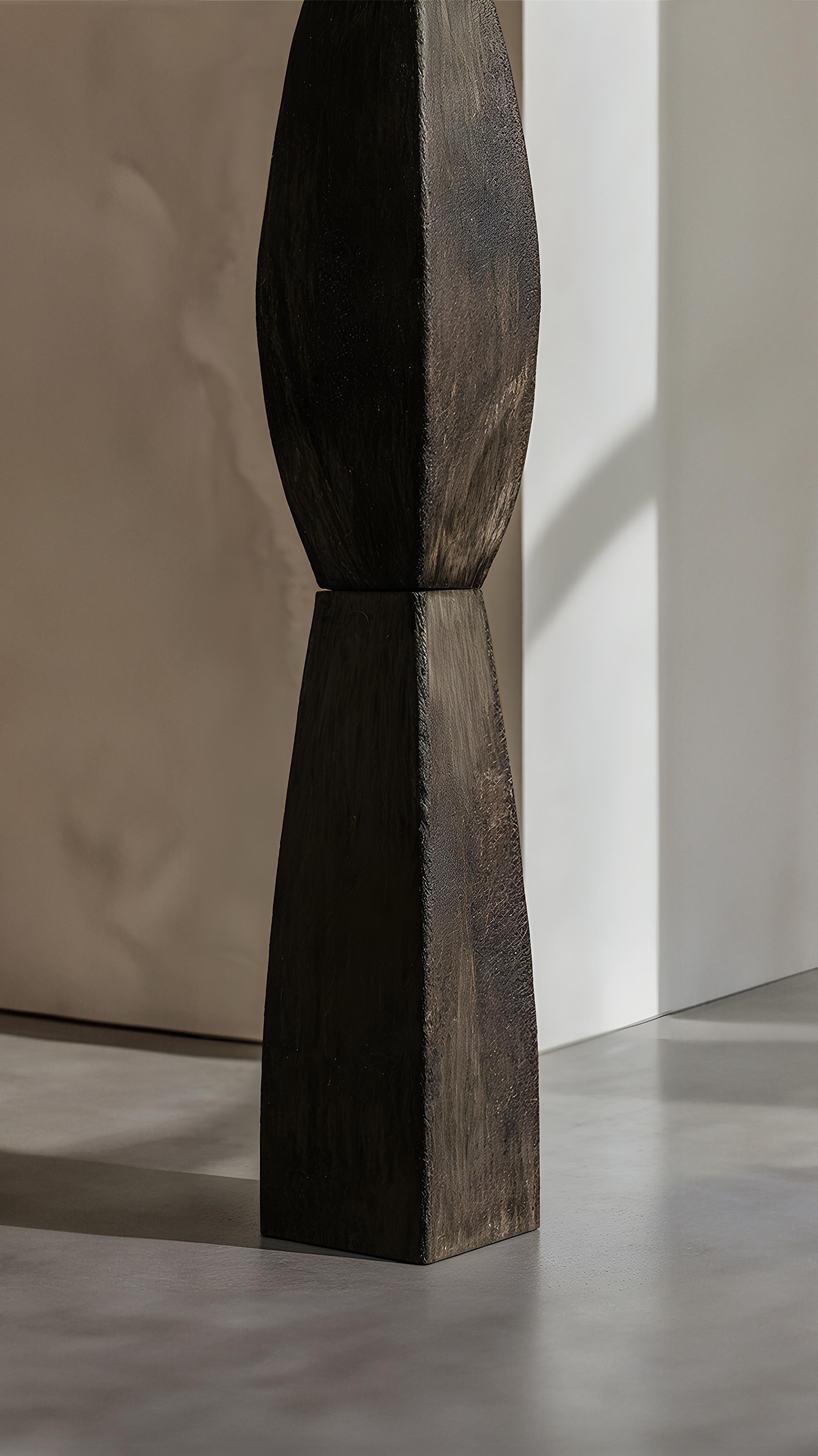 Mexican Sleek Abstract Sculpture in Burned Oak, Still Stand No82 by NONO For Sale