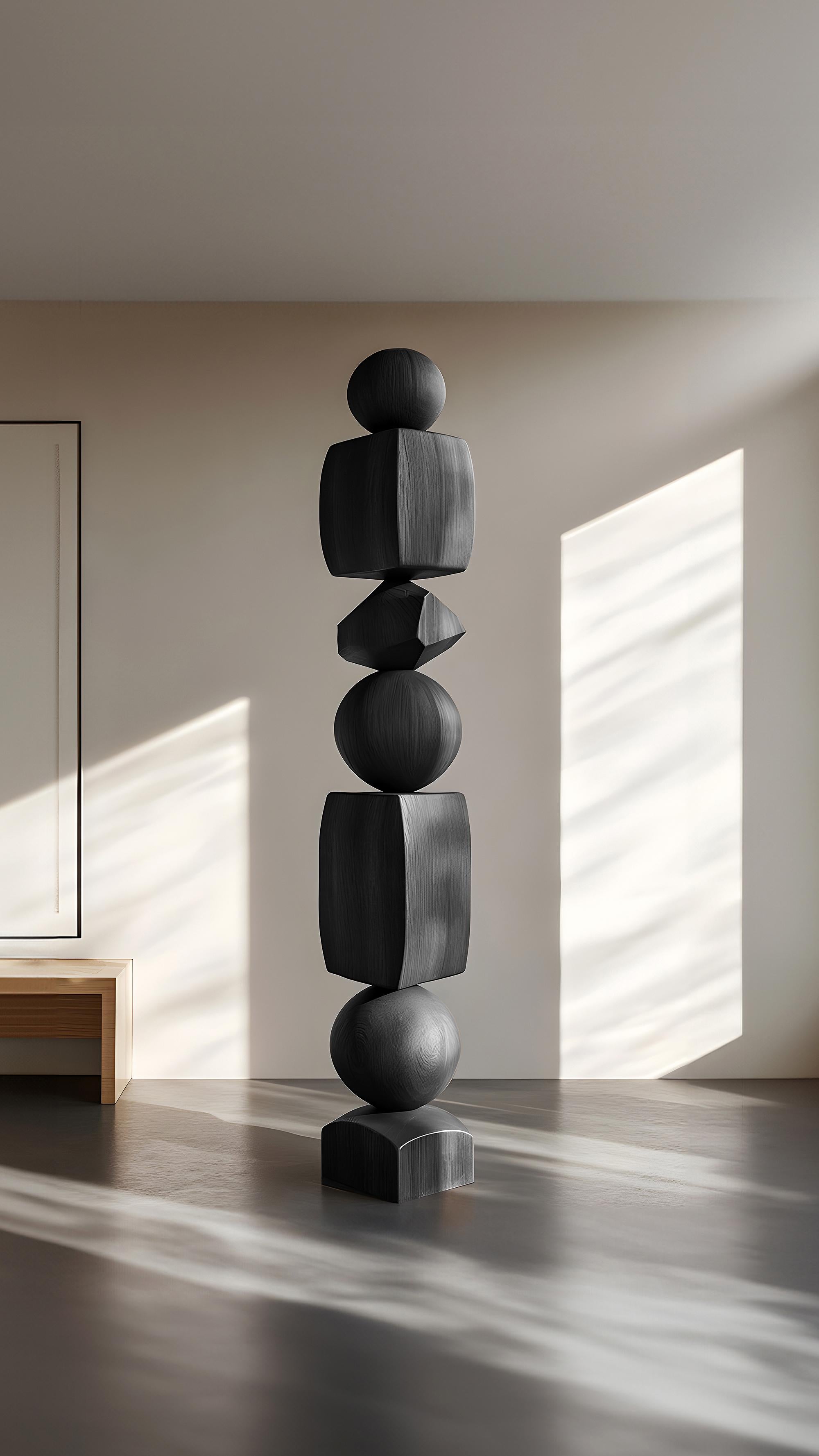 Mexican Sleek and Dark Design in Black Solid Wood Totem, Still Stand No87 For Sale