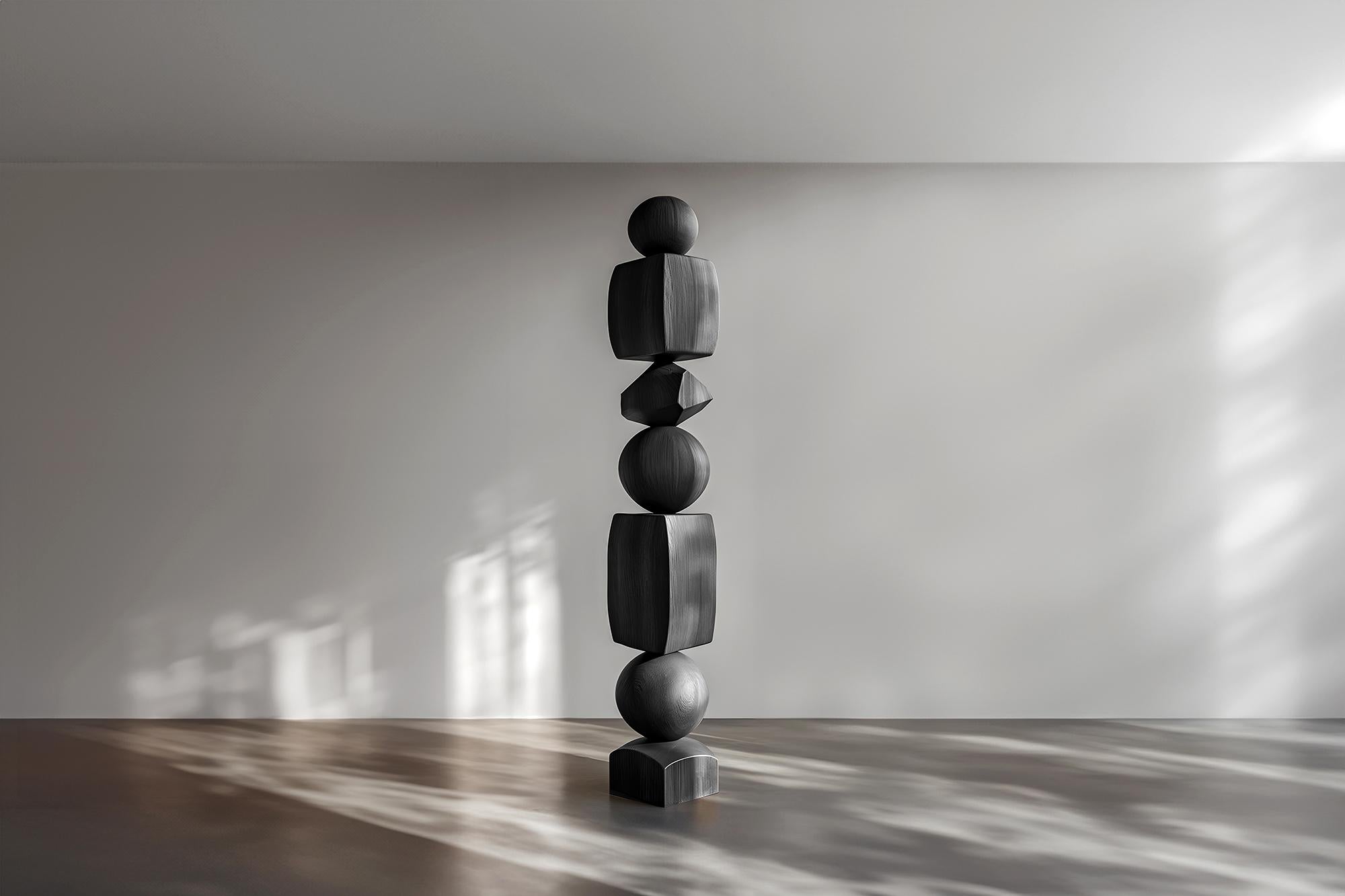 Hand-Crafted Sleek and Dark Design in Black Solid Wood Totem, Still Stand No87 For Sale