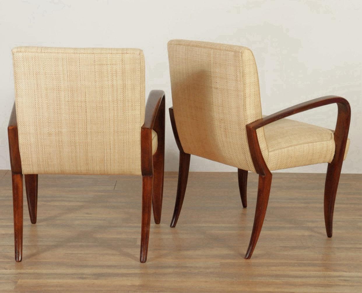 Américain Fauteuils Art déco en érable foncé et raphia tissé sinueux en vente