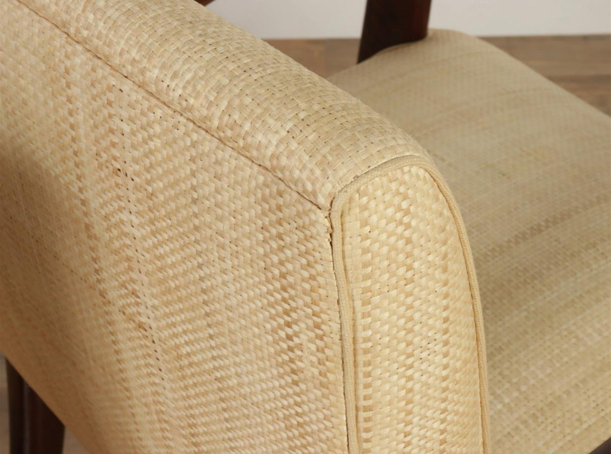 Fin du 20e siècle Fauteuils Art déco en érable foncé et raphia tissé sinueux en vente