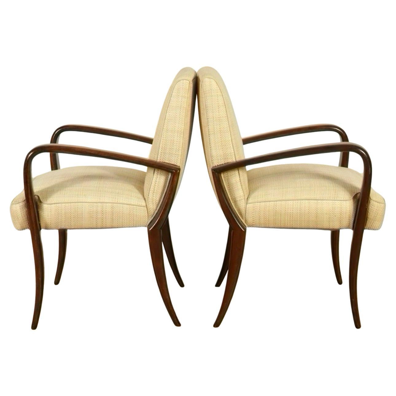 Fauteuils Art déco en érable foncé et raphia tissé sinueux en vente