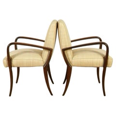 Eleganti e sinuose poltrone Art Deco in acero scuro e rafia intrecciata