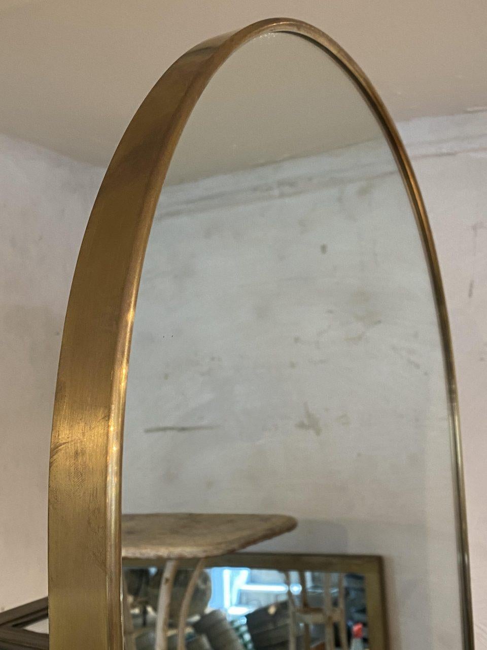Italian Sleek Archway Brass Mirror-Midcentury, Italy For Sale