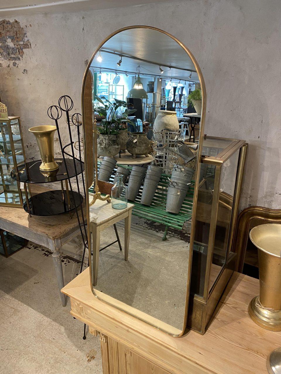 20th Century Sleek Archway Brass Mirror-Midcentury, Italy For Sale