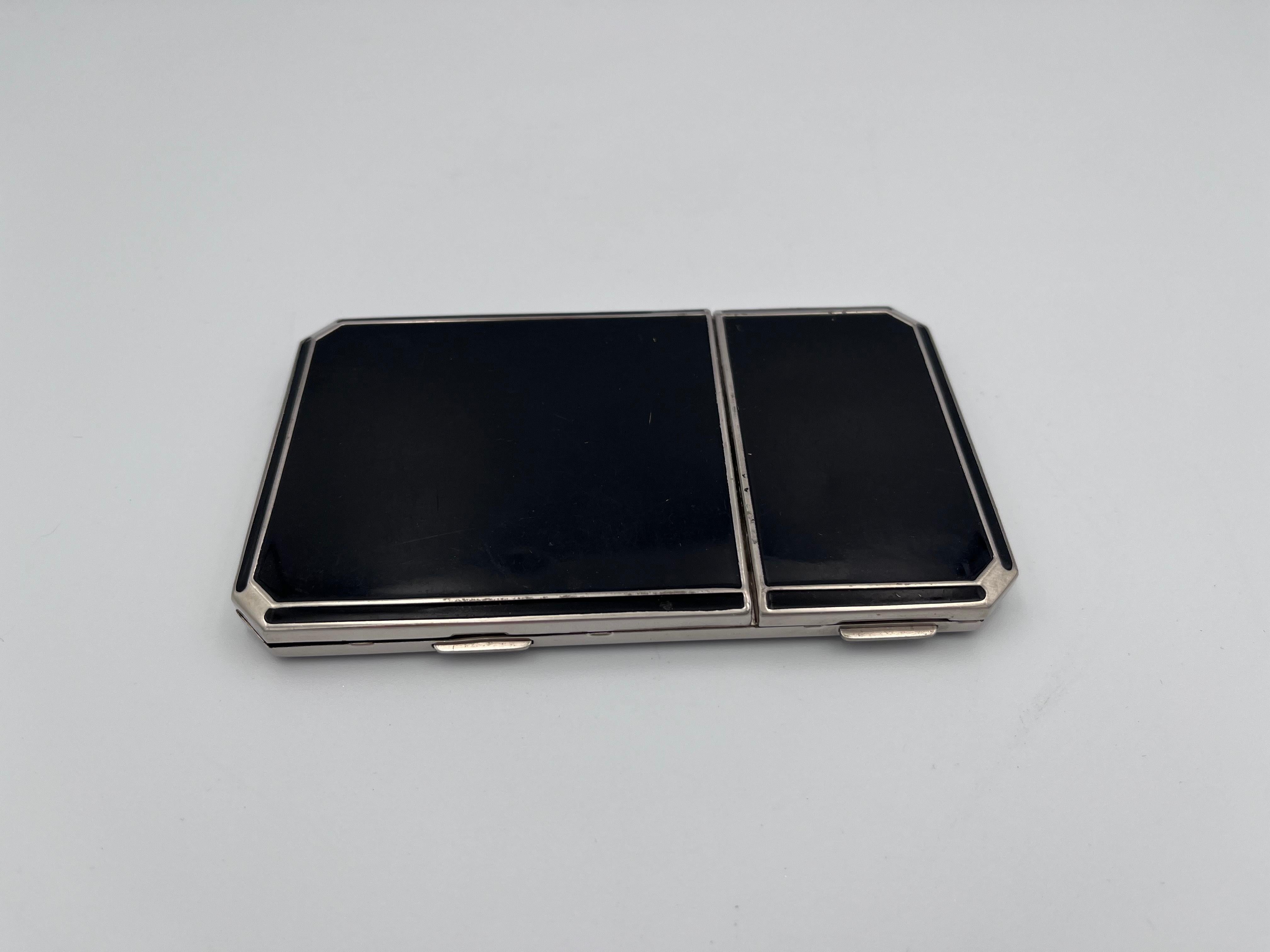 Sleek Art Deco Black Enamel Ladies Cigarette Case and Compact, Richard Hudnut For Sale 7