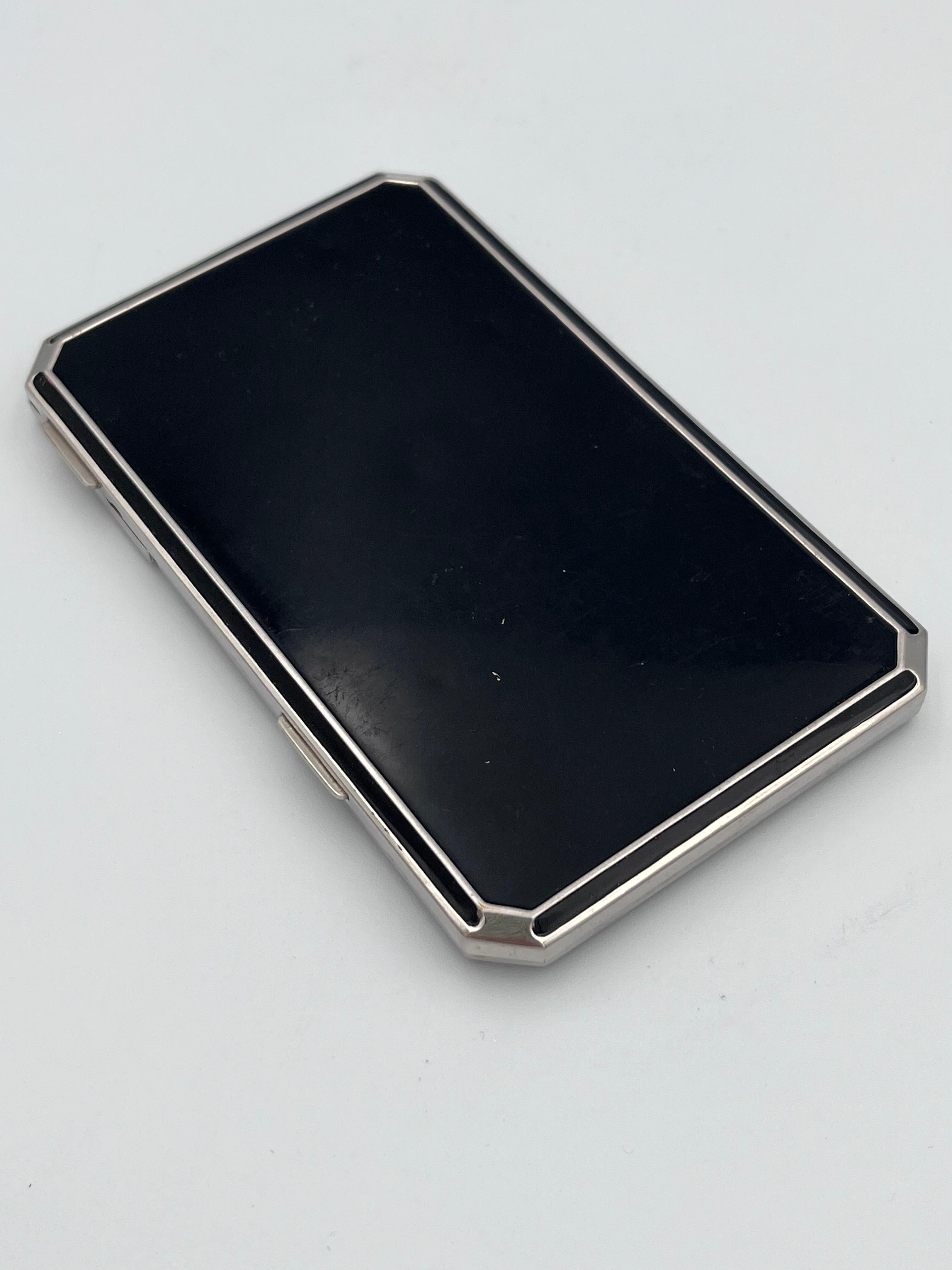 Early 20th Century Sleek Art Deco Black Enamel Ladies Cigarette Case and Compact, Richard Hudnut For Sale