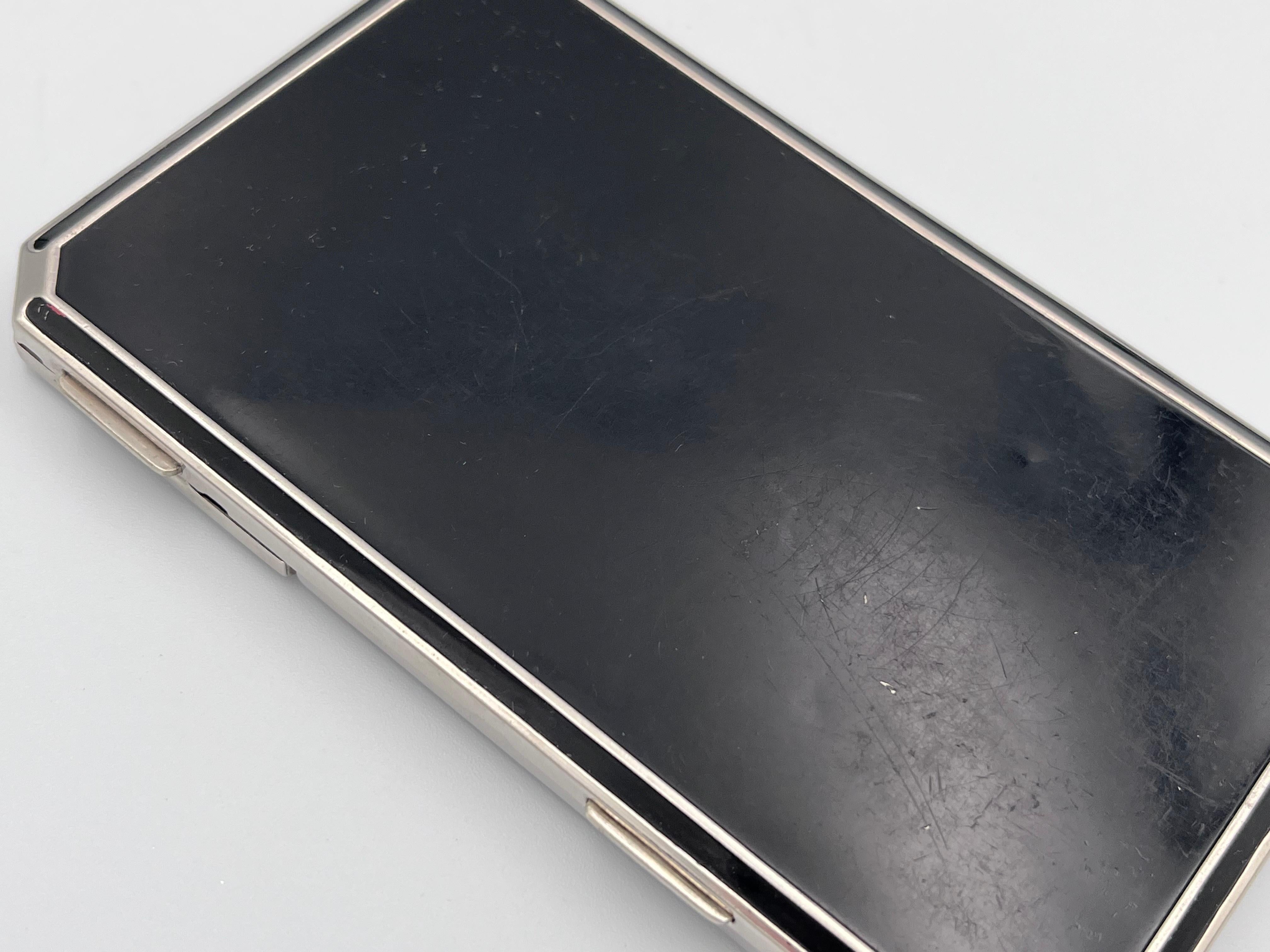 Metal Sleek Art Deco Black Enamel Ladies Cigarette Case and Compact, Richard Hudnut For Sale