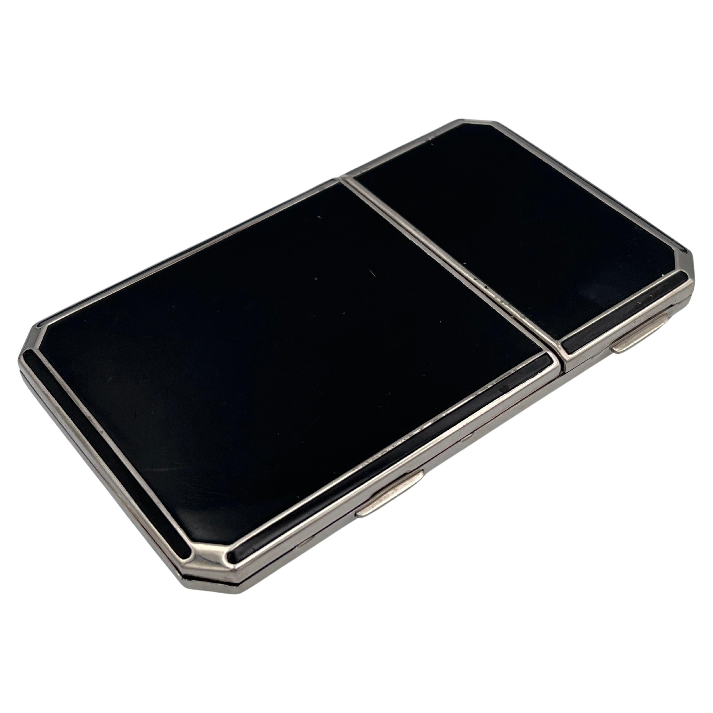 Sleek Art Deco Black Enamel Ladies Cigarette Case and Compact, Richard Hudnut For Sale