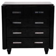 Used Sleek Art Deco Dresser in Mirror-Polish Black with Four Drawers, France, 1940s
