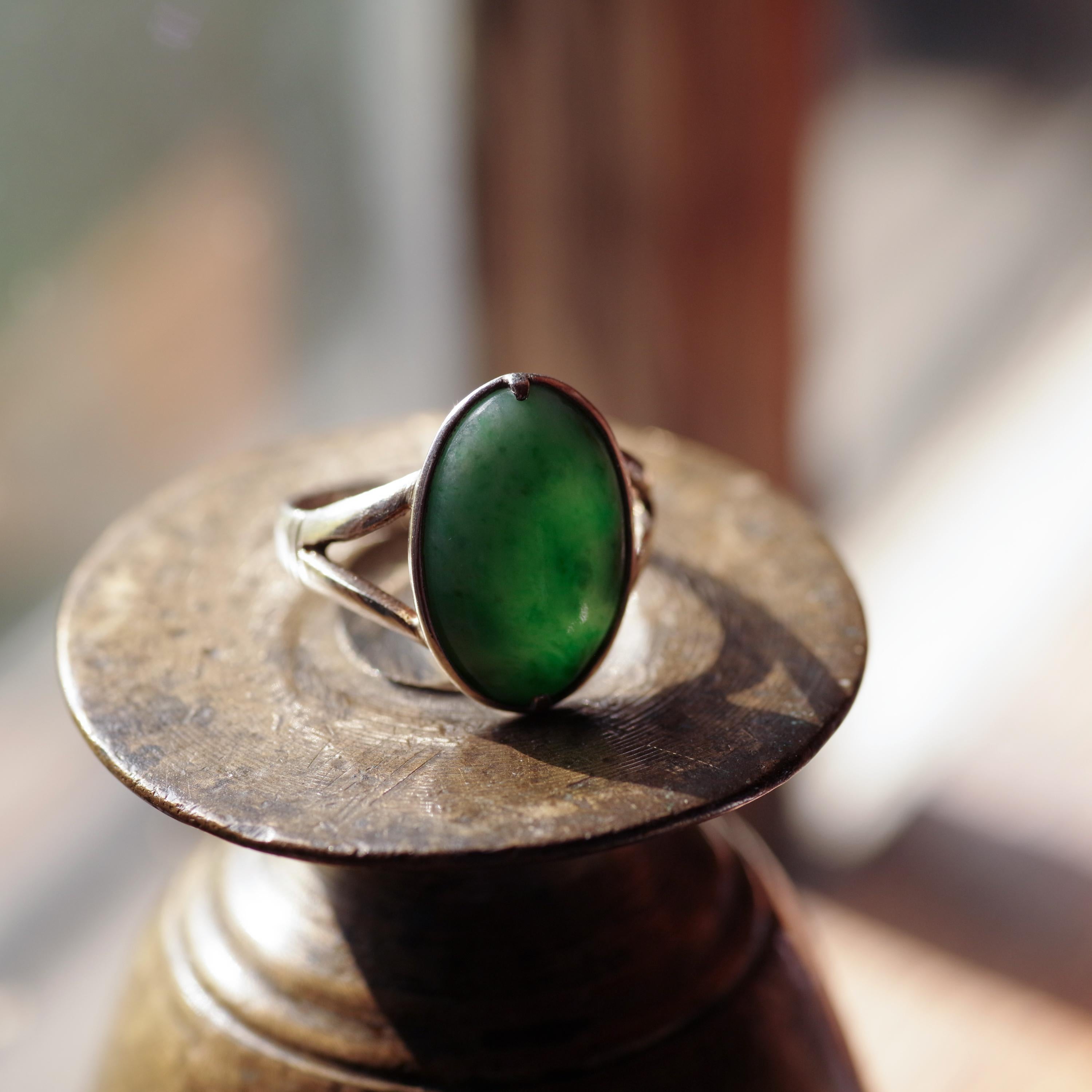 Sleek Art Deco Jade Ring Certified Untreated 1