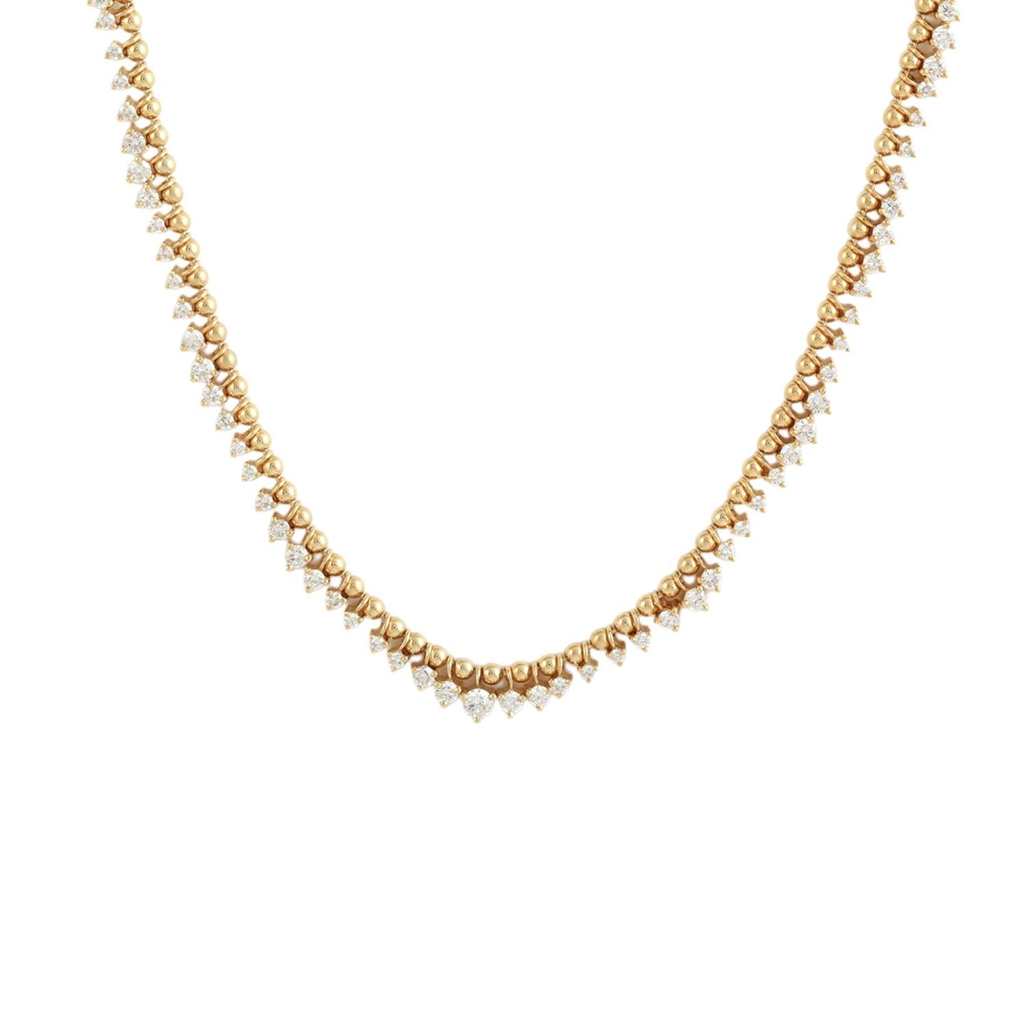 Art Déco Collana con catena a sfere e diamanti in oro giallo 14k in vendita