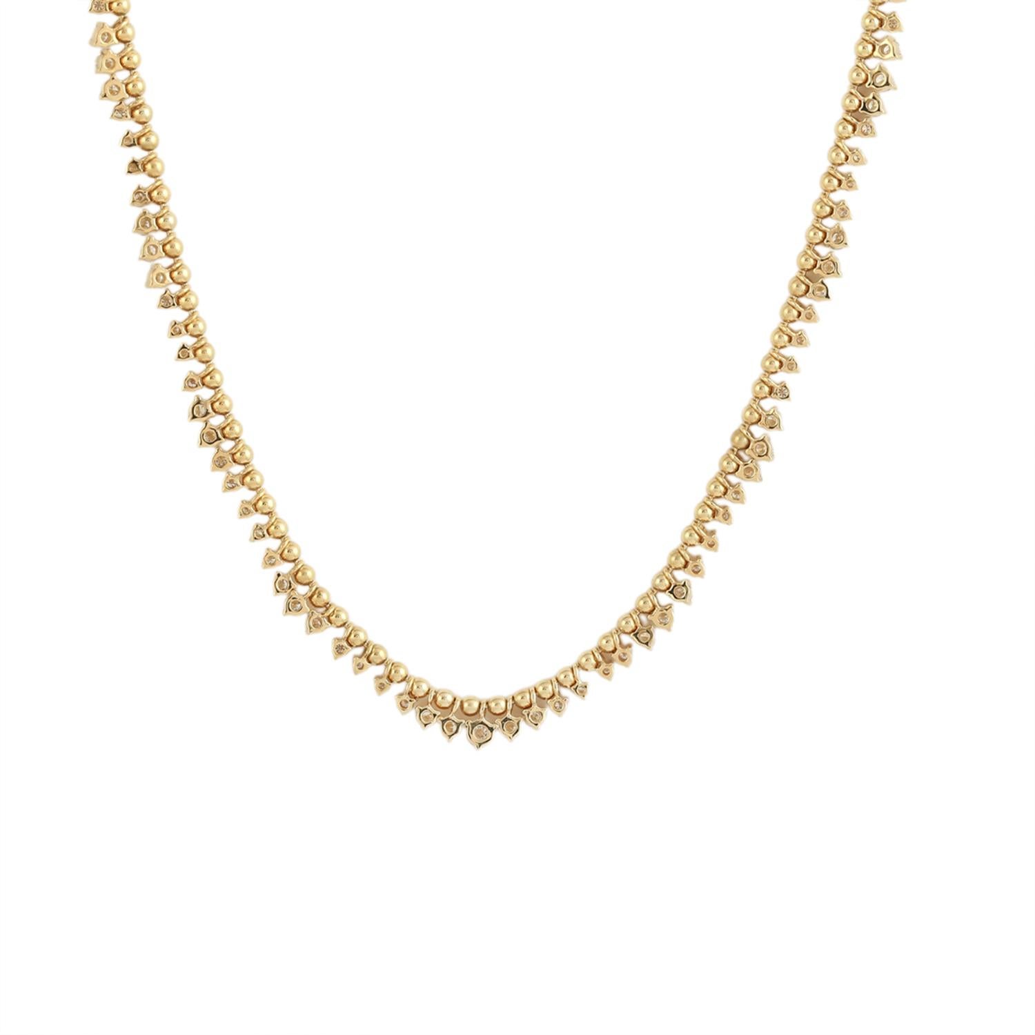 Taglio misto Collana con catena a sfere e diamanti in oro giallo 14k in vendita