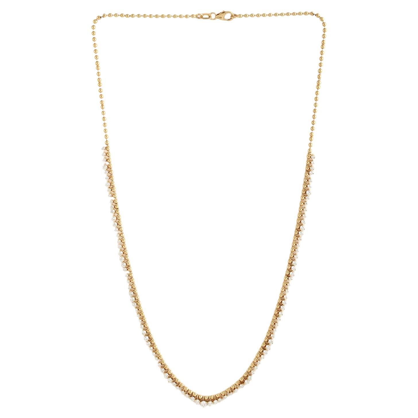 Elegante Kugelkette Halskette mit Diamanten aus 14 Karat Gelbgold