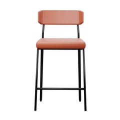 Sleek barstool Dih with Coral leather handcrafted by Murmurio