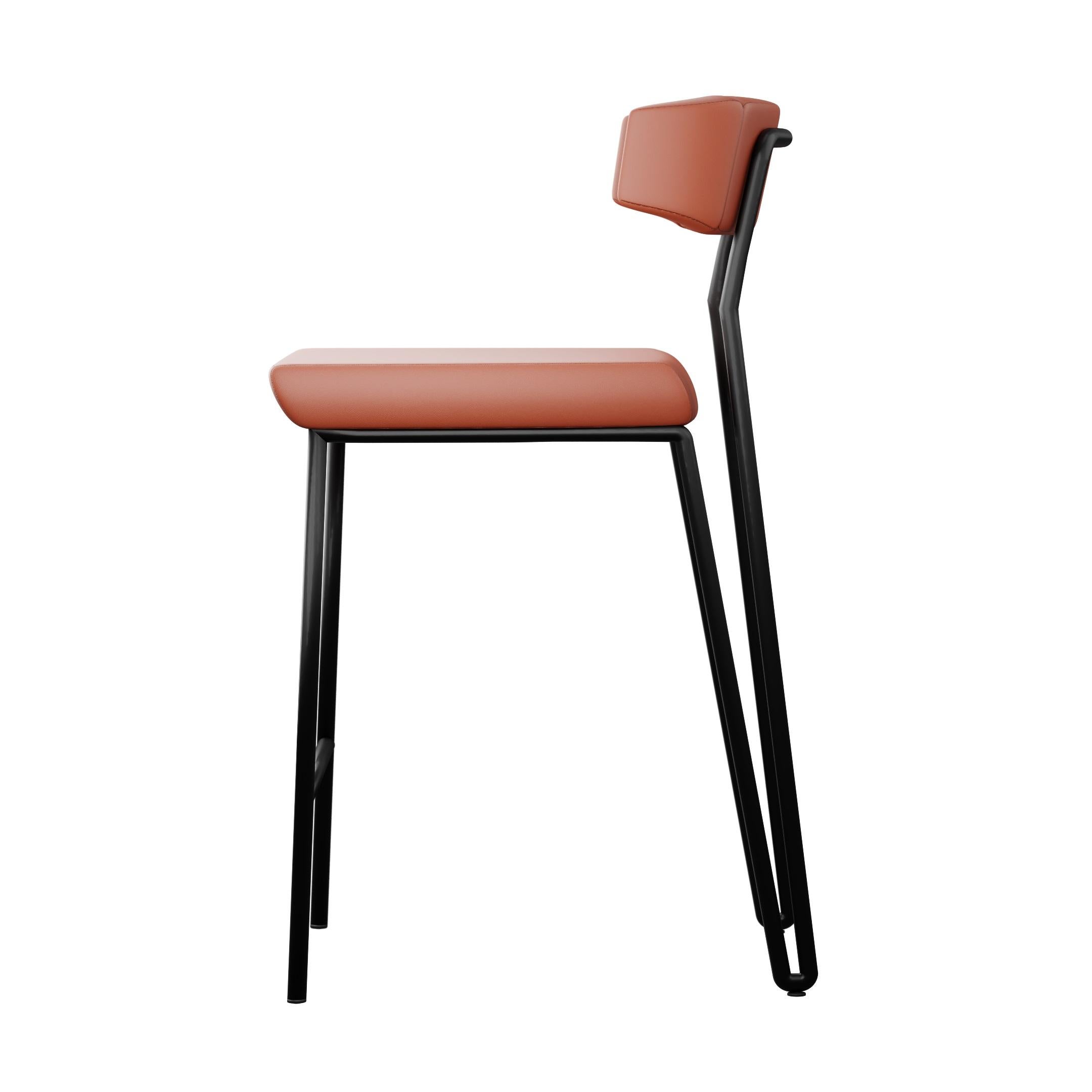 Minimaliste Sleek barstool Dih with Coral leather handcrafted by Murmurio en vente