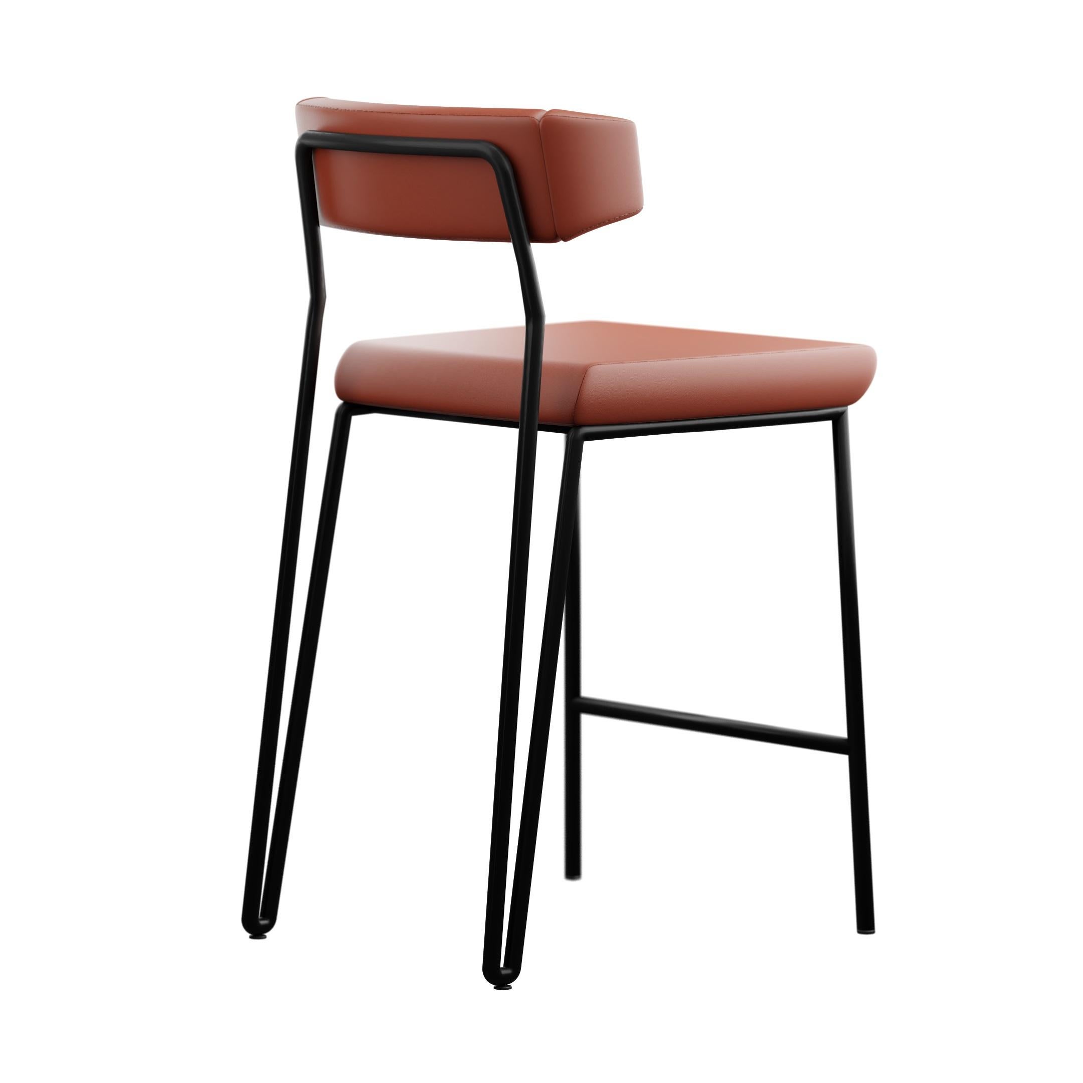 Portugais Sleek barstool Dih with Coral leather handcrafted by Murmurio en vente
