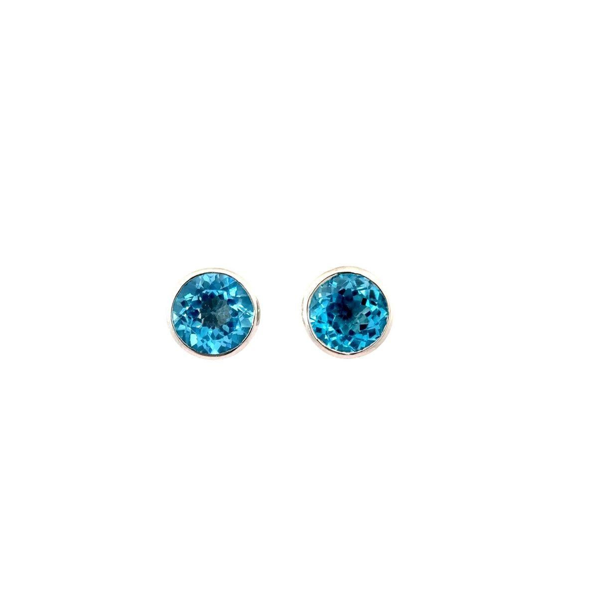 Boucles d'oreilles en argent 925 avec solitaire en topaze bleue profonde et taille ronde Pour femmes en vente