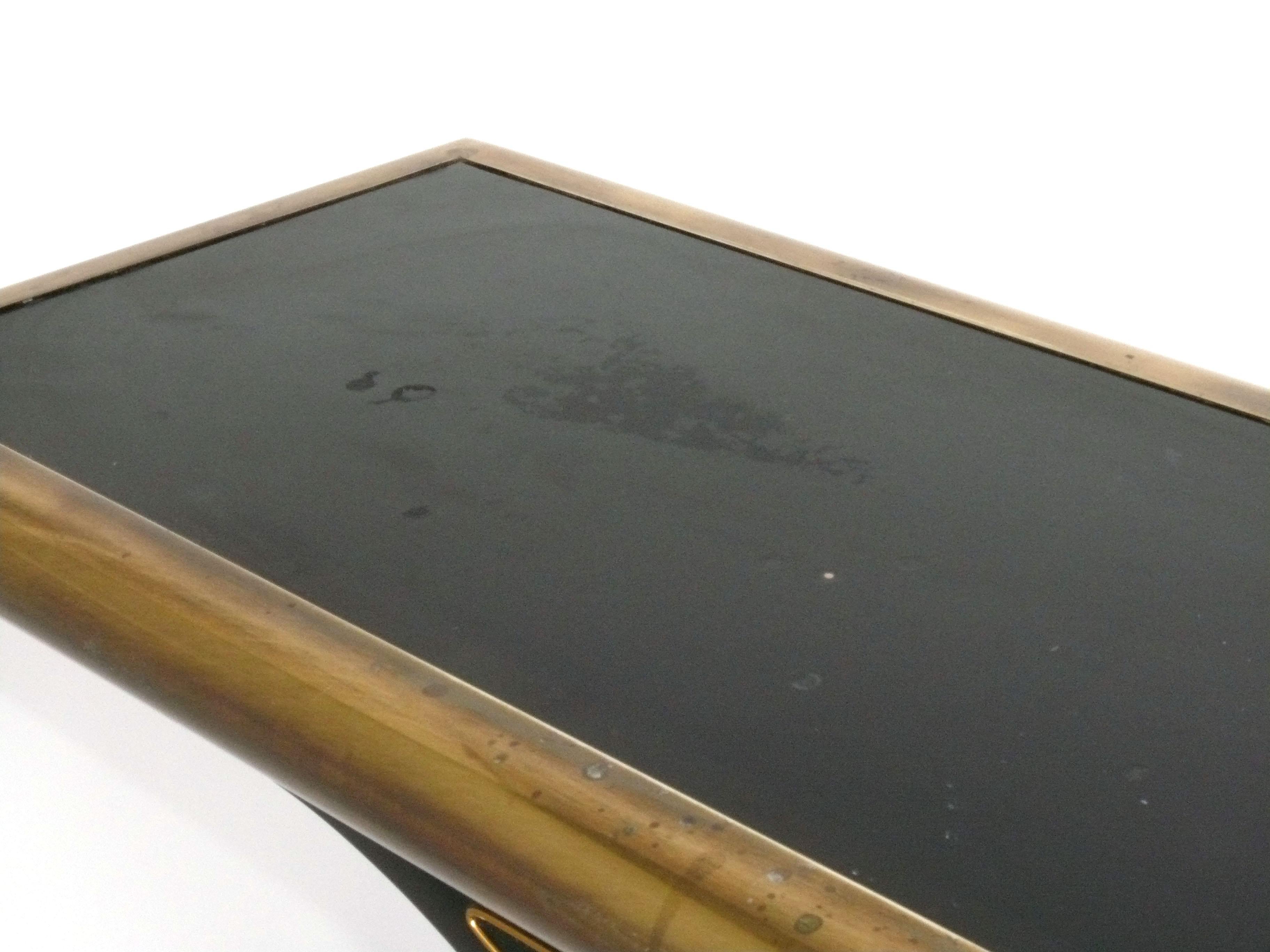 Mid-Century Modern Sleek Black and Brass Console Table by Mastercraft For Sale