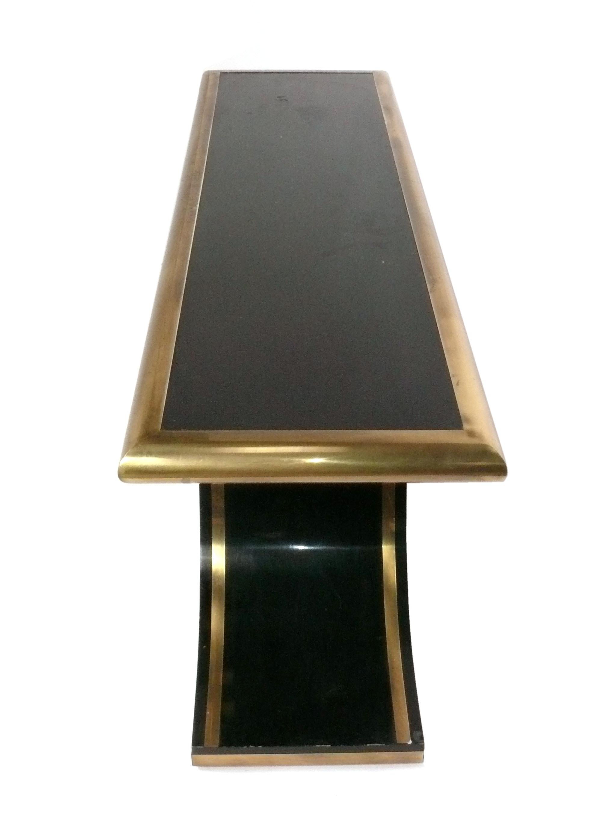 Sleek Black and Brass Console Table by Mastercraft In Distressed Condition For Sale In Atlanta, GA