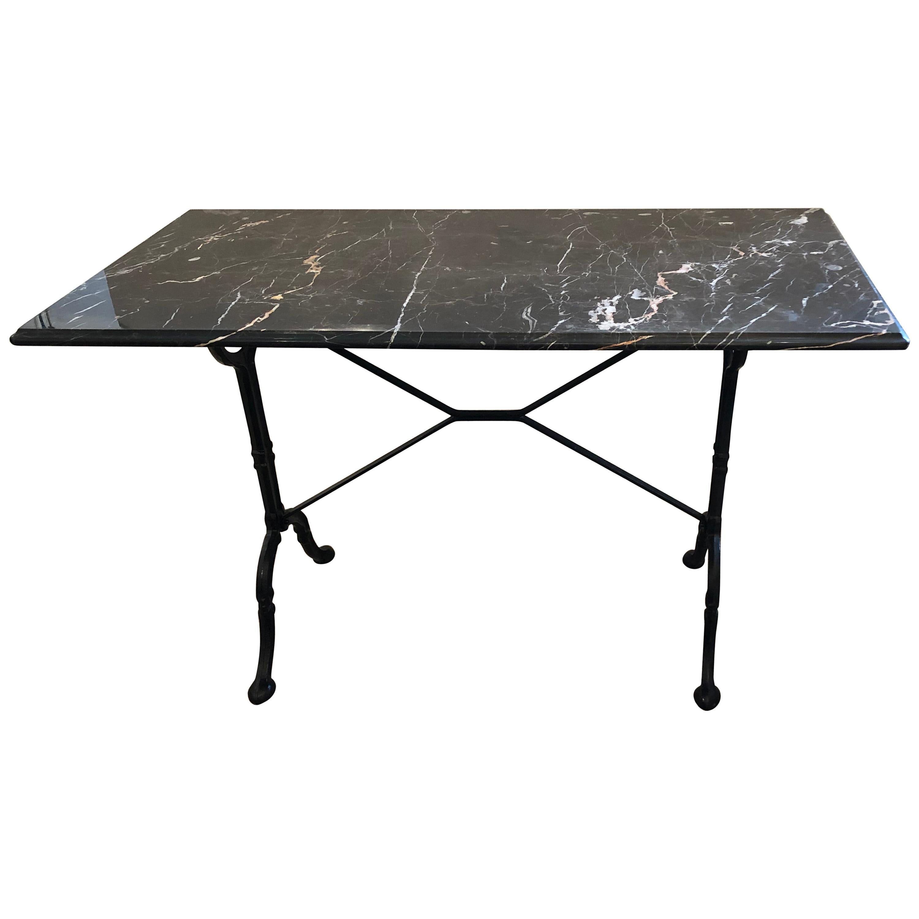 Sleek Black and White Marble and Wrought Iron Console Writing Table Desk
